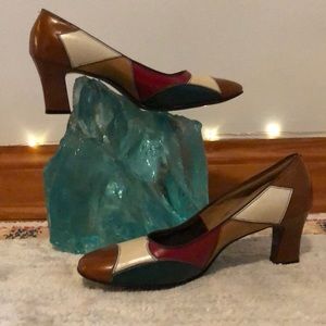 True Vintage color block leather heels.